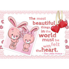 Fototapete mit Häschen, Herzen und Sprüchen für Babyzimmer.