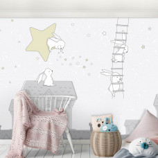 Eine Fototapete mit Häschen bei Nacht für Kinder im Babyzimmer und Kinderzimmer.