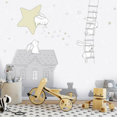 Eine Fototapete mit Häschen bei Nacht für Kinder im Kinderzimmer.