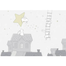 Häschen bei Nacht auf Fototapete für Kinderzimmer.