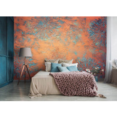 Eine Fototapete mit Kupferpatina-Blumenwandkunst, perfekt für das Schlafzimmer.
