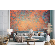 Eine Fototapete mit Kupferpatina-Blumenwandkunst für das Wohnzimmer.