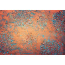 Fototapete von Kupferpatina mit Blumenwand, in einem künstlerischen und rustikalen Stil.