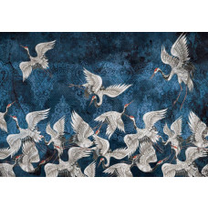 Abstrakte Kranichkunst, detailliert auf luxuriöser Fototapete mit bunten Akzenten.