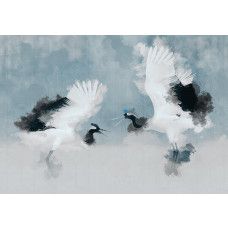 Fotobehang met abstracte kraanvogels in grijze tinten
