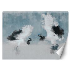 Fotobehang met abstracte kraanvogels in grijze tinten