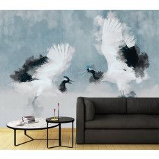 Fotobehang met abstracte kraanvogels in grijze tinten