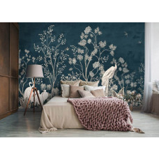 Eine Fototapete mit Kranichen bei den Bäumen in einem Kunststil für jeden Raum.