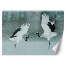 Fotobehang met geschilderde kraanvogels in grijze tinten