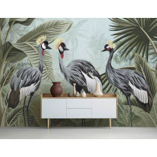 Eine Fototapete mit Kranichen in einem lebendigen Kinderzimmer.