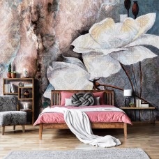 Eine Kunst-Fototapete mit Blumen im Malerei-Stil für das Wohn- und Schlafzimmer.