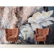 Eine Kunst-Fototapete mit Blumen im Malerei-Stil für das Wohnzimmer.