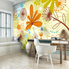 Fototapete mit künstlerischem Blumenmuster in abstraktem Stil mit auffälligen Details.