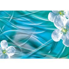 Magnolienblüten in abstrakter Kunstform, kombiniert mit Rauten auf Fototapete.