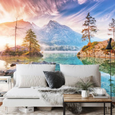 Ein wunderschönes Fototapete des Lake Hintersee in Ramsau, mit einem ruhigen See in Deutschland, perfekt für ein Büro.