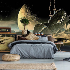 Eine Fototapete mit einer spektakulären Landung auf dem Mars, perfekt für ein Schlafzimmer.