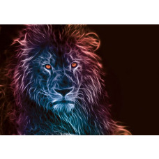 Fototapete mit Löwen im abstrakten Kunststil, dynamisch und bunt.