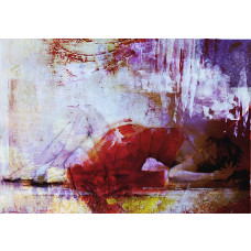 Fotobehang met abstracte afbeelding van een liggende vrouw in paarse tinten