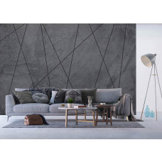 Eine Fototapete mit Linien auf Beton, die einem Wohnzimmer einen modernen und industriellen Look verleiht.