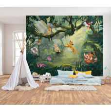 Eine Fototapete mit Hakuna Matata aus dem König der Löwen, Disney-Thema, sichtbar in einem Kinderzimmer.