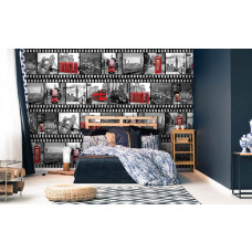 Fototapete mit einem Filmstreifen von London mit Big Ben, perfekt für das Schlafzimmer.