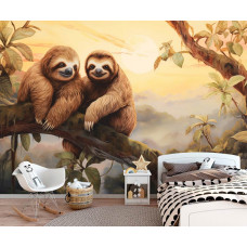 Eine Fototapete von Faultieren im Dschungel mit Regenwald in einem Jungenzimmer in einem Kinderzimmer.