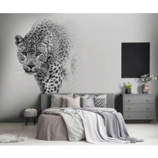 Eine Fototapete mit einem Leoparden in natürlicher Umgebung, perfekt für ein Schlafzimmer.