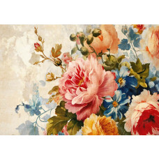 Fototapete mit einer luxuriösen Blumenkomposition mit Pfingstrosen, in einem eleganten Stil.