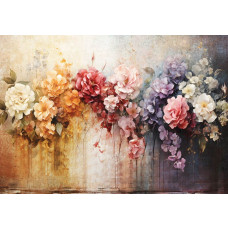 Luxuriöse Blumenpracht vor einem Betonhintergrund, dargestellt auf einer Fototapete mit einer raffinierten künstlerischen Note.