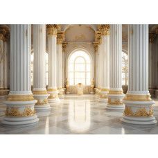 Fototapete eines luxuriösen Gebäudes mit goldenen Säulen, mit einem 3D-Effekt für einen königlichen Look.