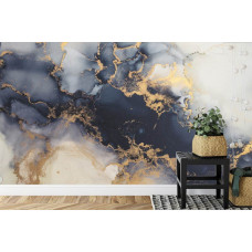 Ein Fototapete mit luxuriösem Goldmarmor mit anthrazitgrauen Akzenten in einer Küche.