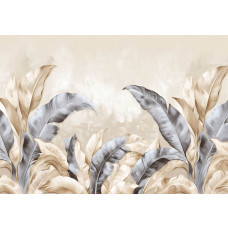 Fotobehang met luxe uitgewerkte junglebladeren in diepe groentinten en goudaccenten.