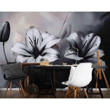 Fotobehang luxe lelies in kantoor met artistieke lelies en elegante sfeer.