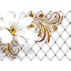 Gold- und Silberblumenmuster, Fototapete mit einem luxuriösen und künstlerischen Look für ein schickes Zimmer.