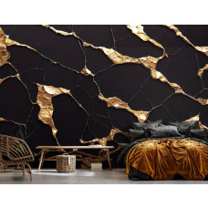Eine luxuriöse Fototapete mit schwarzem und goldenem Marmor, perfekt für ein Schlafzimmer.