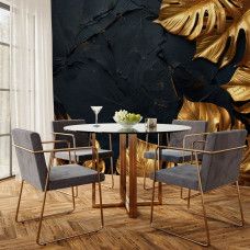 Fototapete mit goldfarbenen Blättern auf dunkler Textur in der Küche.