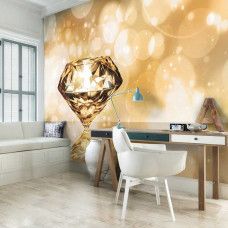 Eine Fototapete mit luxuriösen Diamanten in Gold und Weiß, die ein elegantes und anspruchsvolles Aussehen verleiht. Ideal für ein Büro, um eine schicke Atmosphäre zu schaffen.