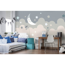 Fototapete mit Mond und Sternen, ideal für ein Schlafzimmer.