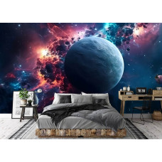 Eine Fototapete der magischen Galaxy mit Sternen, Planeten und dem Universum in einem Schlafzimmer.