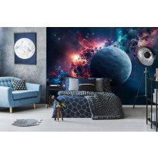 Eine Fototapete der magischen Galaxy mit Sternen, Planeten und dem Universum in einem Teenagerzimmer.