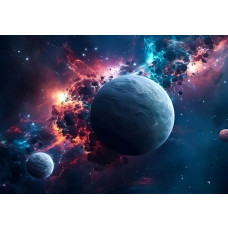 Eine magische Milchstraße mit Sternen und Planeten, detailreich dargestellt auf dieser Raum-Fototapete.