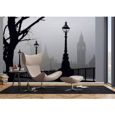 Eine Fototapete des magischen London mit Big Ben in einem Wohnzimmer mit Airtex.