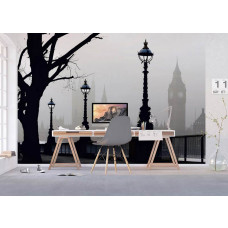 Eine Fototapete des magischen London mit Big Ben in einem Büro.