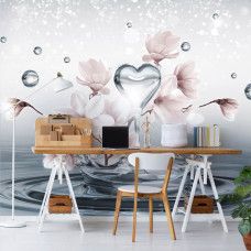 Eine Fototapete mit zarten Magnolienblüten und Farbspritzern in einem abstrakten Stil.