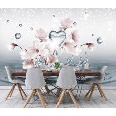 Eine Fototapete mit farbenfrohen Magnolienblüten und Aquarellspritzern.