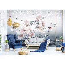 Eine Fototapete mit abstrakten Magnolienblüten im Stil von kunstvollen Aquarellspritzern.