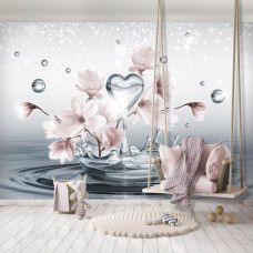 Eine Fototapete mit einer zarten Wiedergabe von Magnolienblüten und Spritzern.