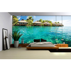 Eine Fototapete mit einer exotischen Malediven-Landschaft mit Meer und Sonne.