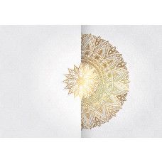 Mandala in goldenen Tönen, kunstvoll und abstrakt wiedergegeben, Fototapete, die dem Raum Eleganz und Mystik verleiht.