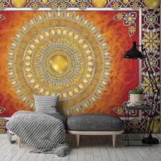 Fototapete mit einem goldenen Mandala im tibetischen Stil.